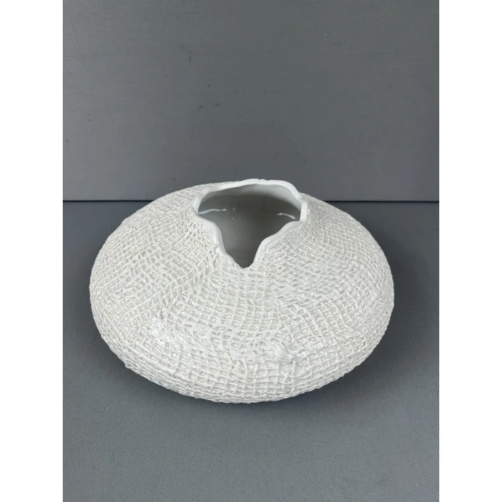 Crate & Barrel Kerr Vase White Ceramic 10 in Diameter Textured Product#‎ 198-722